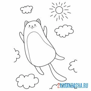 Раскраска котик летает в облаках