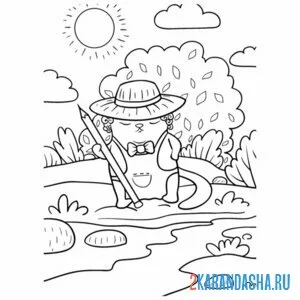 Раскраска смешной котик садовод