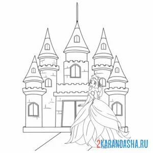 Раскраска принцесса и замок