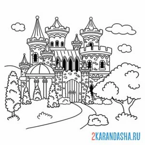 Раскраска замок и парк