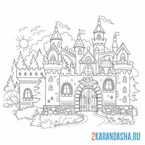 Раскраска замок в лесу
