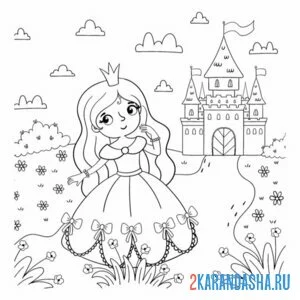 Раскраска принцесса гуляет у замка