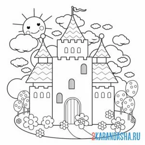 Раскраска замок и солнышко