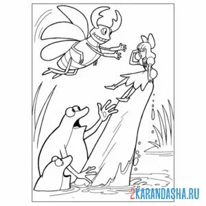 Раскраска дюймовочку украл жук