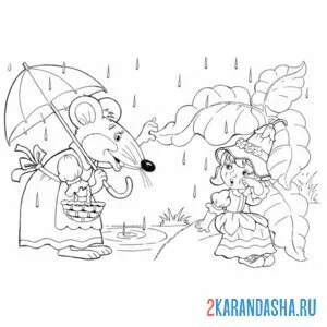 Раскраска дюймовочку нашла мышка
