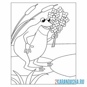 Раскраска жаба и цветы