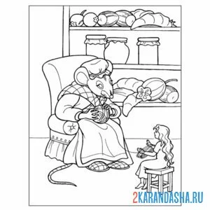 Раскраска дюймовочка и мышка