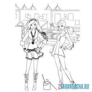 Раскраска барби рисуют