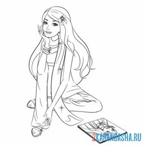 Раскраска барби смотрит свое фото