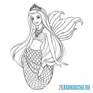 Раскраска русалка-барби в короне