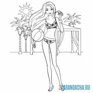 барби с мячом на пляже