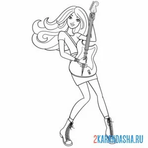 Раскраска барби играет на гитаре