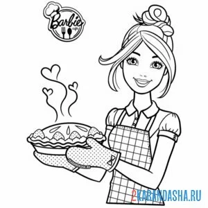 Раскраска барби испекла пирог