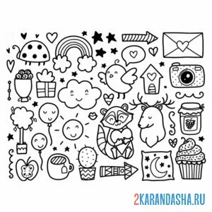 Раскраска милые наклейки с кактусом