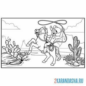 Раскраска ковбой и кактусы