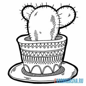 Раскраска кактус в цветном горшке