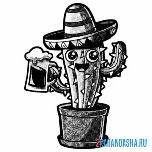 Раскраска кактус в мексиканской шляпе