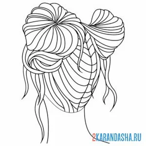 Раскраска два пучка волосы прическа