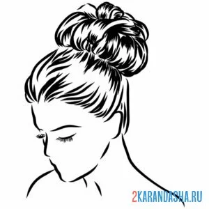Раскраска девушка с пучком волосы прическа волосы