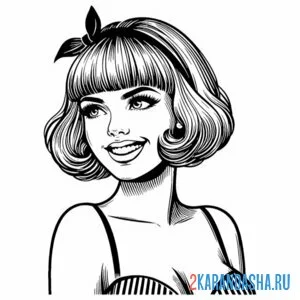 Раскраска каре девушка улыбается с бантиком