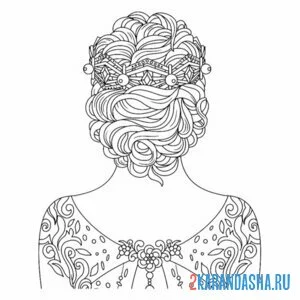 Раскраска вид сзади прическа праздничная
