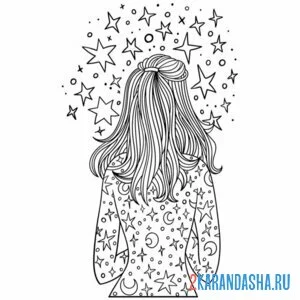 Раскраска звездное небо прическа волосы