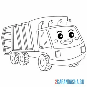 Раскраска мусоровоз с глазками грузовик