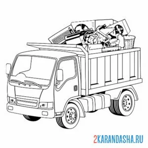 Раскраска мусоровоз с техникой