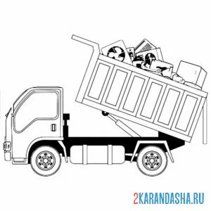 Раскраска мусоровоз приехал на свалку
