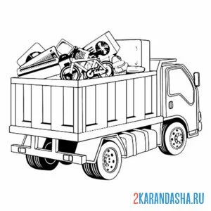Раскраска мусоровоз большой и мусор