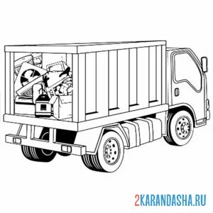 Раскраска мусоровоз полный техники