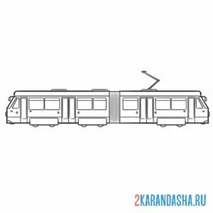 Раскраска трамвай два вагона