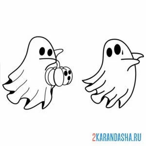 Раскраска привидение пугает другого