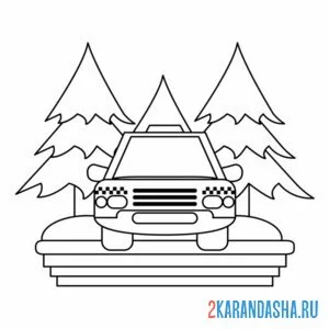 Раскраска такси в лесу