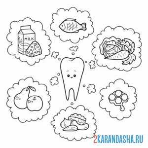 Раскраска полезная для зубов еда