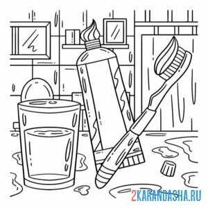 Раскраска зубная паста щетка и вода