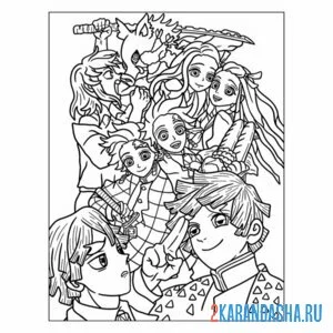Раскраска клинок рассекающий демонов аниме персонажи
