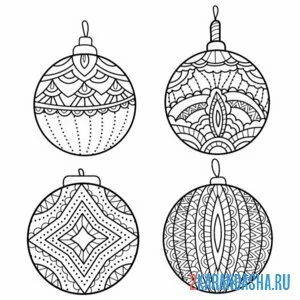 Раскраска новогодние шары 2025 год