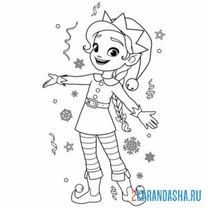 Раскраска девочка новогодний эльф
