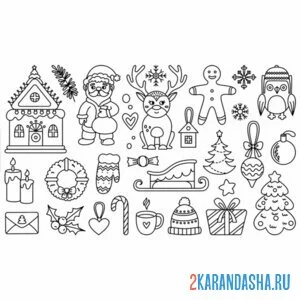 Раскраска 2025 новый год коллаж