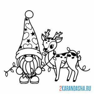 Раскраска новогодний гном 2025 год