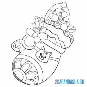 Раскраска новогодний котик на варежке