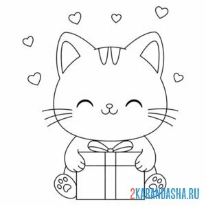 Раскраска счастливый новогодний котик