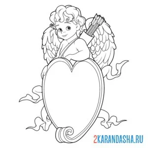 Раскраска ангел и сердце 14 февраля