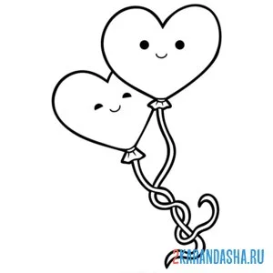 Раскраска два воздушных шара 14 февраля