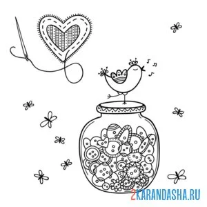 Раскраска птичка на 14 февраля