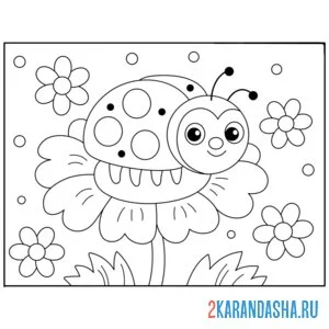 Раскраска божья коровка на цветочек
