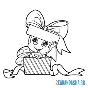 Раскраска божья коровка в коробке подарок