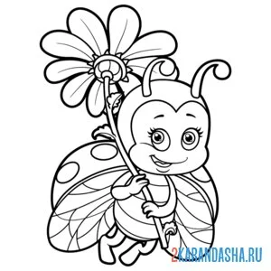 Раскраска божья коровка с цветочком