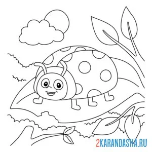 Раскраска божья коровка ходит по листику